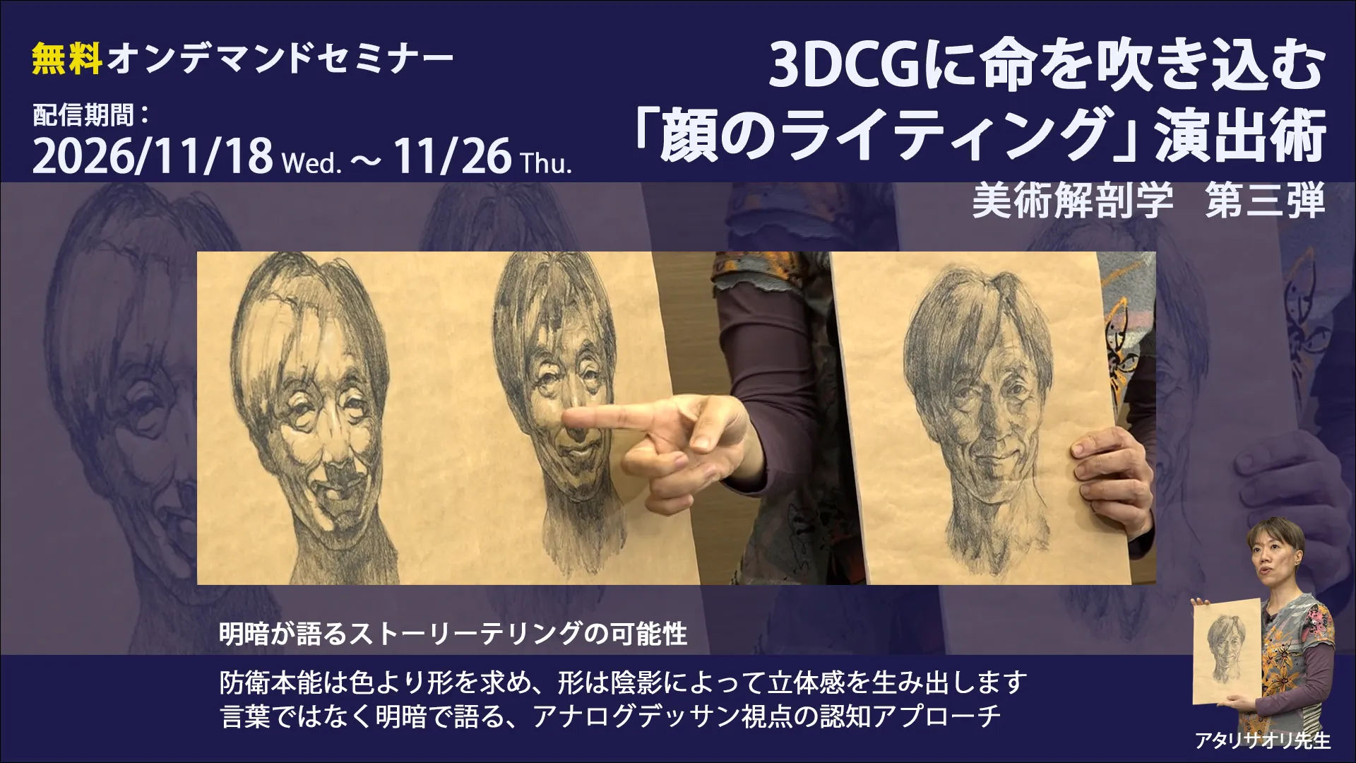 美術解剖学 第三弾 3DCGに命を吹き込む「顔のライティング」演出術